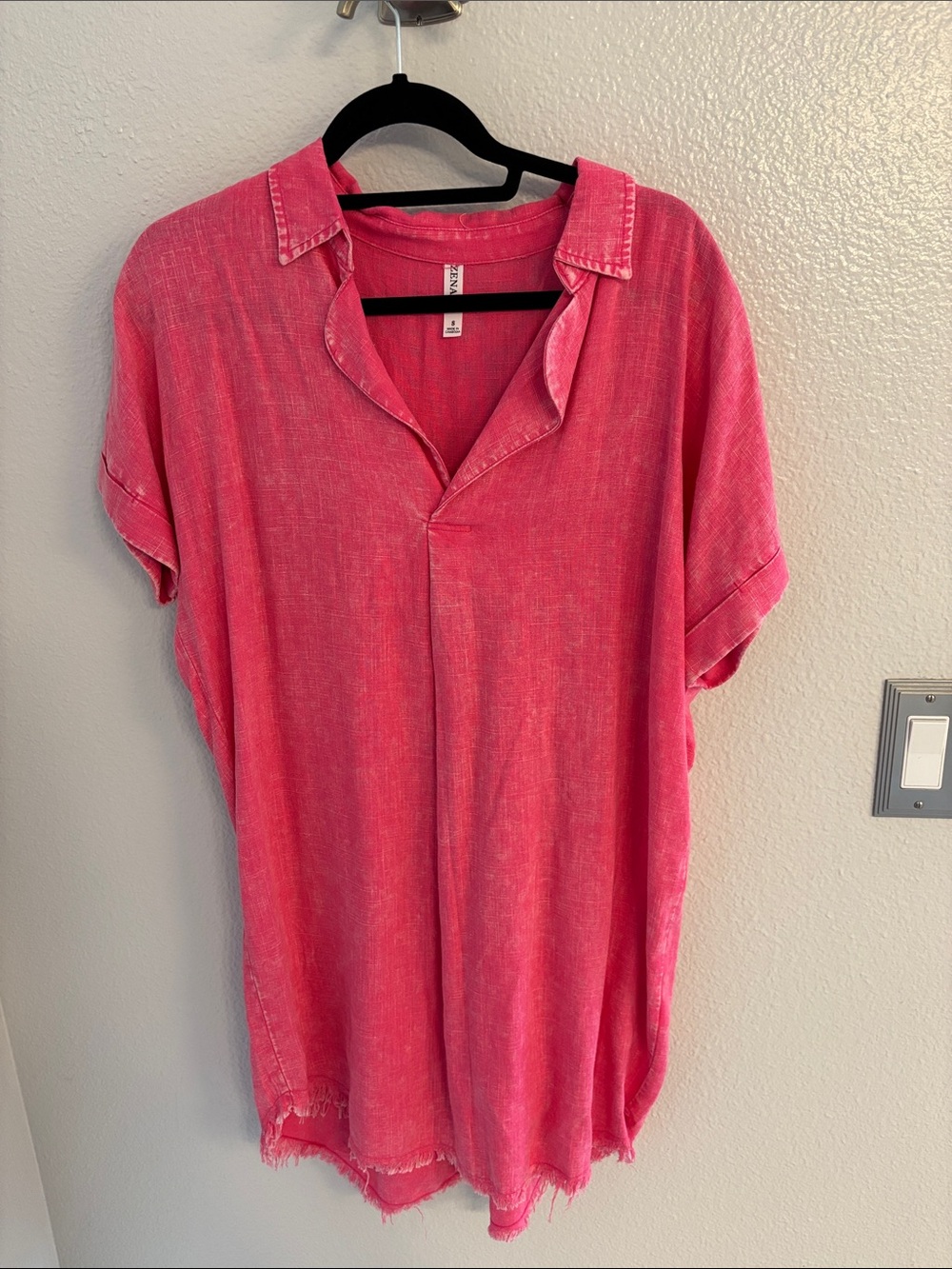 Pink Washed Collared Tunic Top